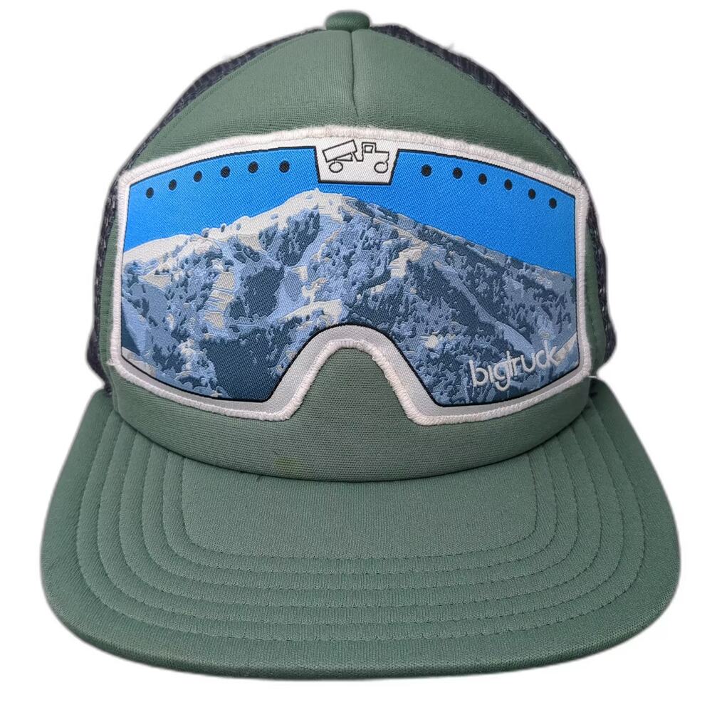 bigtruck Trucker Hat Green Blue Goggle Mountain Patch Snapback OS Adjustable